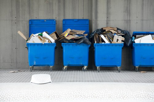 Construction site in Canary Wharf with waste management setup